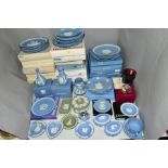 A COLLECTION OF WEDGWOOD JASPERWARE, in pale blue and green, including twenty two Christmas