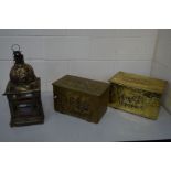 AN EARLY 20TH CENTURY MOROCCAN LANTERN and two brass slipper boxes (3)