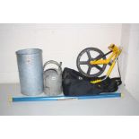 A TRUMETER MEASURING WHEEL in carrying bag, a Workzone cable access kit, a galvanised watering can