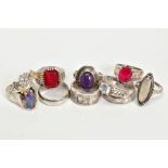 A SELECTION OF RINGS, to include an oval opal doublet ring, an oval amethyst set ring, etc, most