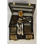 A BLACK BRIEFCASE CONTAINING BESTECKE SOLINGEN GOLD PLATED AND STAINLESS STEEL CUTLERY SET, for