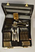 A BLACK BRIEFCASE CONTAINING BESTECKE SOLINGEN GOLD PLATED AND STAINLESS STEEL CUTLERY SET, for