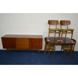 A WRITONS 1970'S TEAK DINING SUITE, comprising an extending table, one additional leaf, closed width