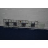 TWO SETS OF TWO LEAD GLAZED WINDOW LIGHTS, 54cm x 43cm and 43cm x 51cm, etc (two broken) (6)