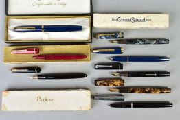 A COLLECTION OF EIGHT VINTAGE FOUNTAIN PENS including a Conway Stewart 388 in marbled blue with