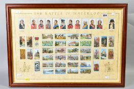 A LARGE GLAZED FRAME WITH MOUNT containing a collection of 'Wills' cigarette cards titled 'Battle of