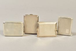 FOUR GEORGE V SILVER MATCHBOX COVERS, all with engine turned decoration, three with gilt