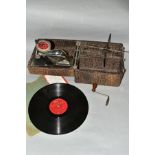 A PETER PAN GRAMAPHONE, from the 1920's with a faux Alligator skin covering in brown with black