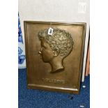 A BRONZE PLAQUE OF CHILDS HEAD AND WOLFGANG in raised relief signed Si, height 42cm x width 33cm x