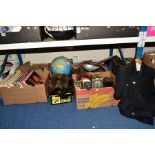 FOUR BOXES AND LOOSE OF MISCELLANEOUS ITEMS, including vinyl records, some 78's, some boxed sets,