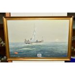 TANAKA, EARLY 20TH CENTURY, two boats at sea, watercolour, signed in electric blue lower right, 30.