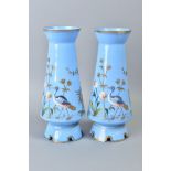 A PAIR OF LATE 19TH CENTURY INVERTED TAPER FORM BOHEMIAN BLUE GLASS VASES, of pale lavender glass