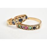 TWO RINGS to include a late Victorian gold sapphire and diamond half hoop ring, estimated old