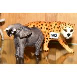 A BESWICK LEOPARD IN PROWLING STANCE, length 31cm x height 12cm, gloss, model No.1082, with a