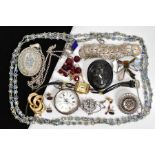 A MISCELLANEOUS JEWELLERY COLLECTION to include a carved cameo jet brooch depicting a lady in
