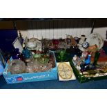 FOUR BOXES AND LOOSE OF CERAMICS AND GLASSWARE to include boxed Buckingham wine glasses, boxed