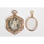 TWO MEMORIAL PENDANTS, the first a 9ct gold oval plain polished double faced opened glass locket,