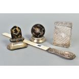 FOUR ITEMS OF VICTORIAN AND EARLY 20TH CENTURY SILVER WARE, comprising a Victorian card case of wavy