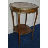 A 19TH CENTURY FRENCH OCCASIONAL TABLE, with a red veined marble top, brass banding and mounts,