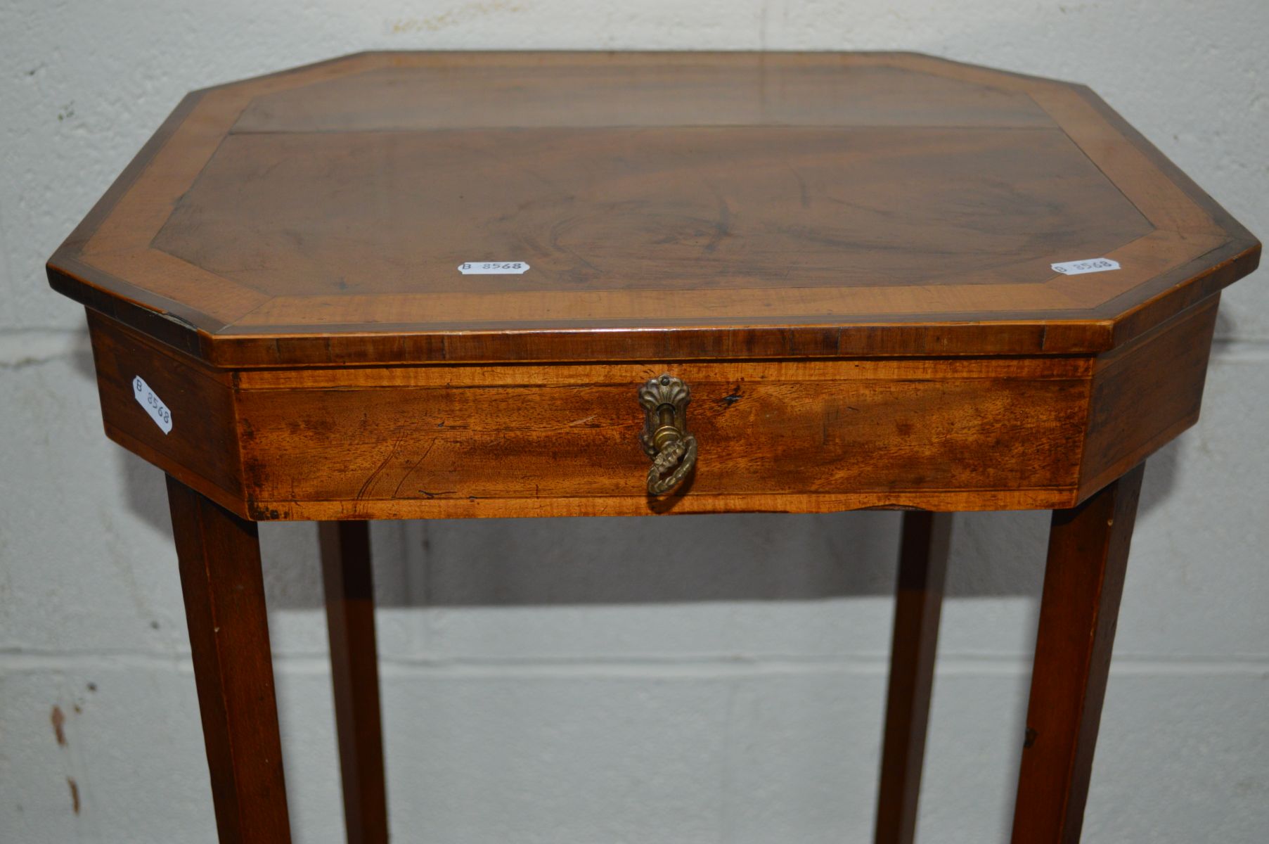 AN EDWARDIAN MAHOGANY AND SATINWOOD BANDED RECTANGULAR WORK SEWING TABLE with canted corners, the - Image 2 of 5