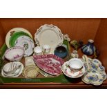 A QUANTITY OF 19TH AND 20TH CENTURY CERAMICS, including a Sunderland lustre slop bowl printed