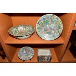 THREE PIECES OF 19TH CENTURY CHINESE CANTON FAMILLE ROSE PORCELAIN, comprising a deep bowl,