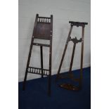 AN EARLY 20TH CENTURY MAHOGANY ARTIST EASEL with multi wood marquetry inlay, approximate height