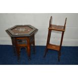 AN EDWARDIAN EDWARDS AND SONS EXTENDING BOOK STAND on square splayed legs together with an anglo