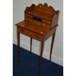 AN EARLY 19TH CENTURY SATINWOOD AND ROSEWOOD BANDED SECRETAIRE LADIES WRITING DESK, with wavy