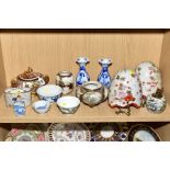 A COLLECTION OF JAPANESE POTTERY AND PORCELAIN, including a pair of Kutani ovoid hanging planters, a