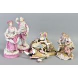 A LATE 19TH CENTURY MEISSEN FIGURE GROUP OF A LADY AND GENTLEMAN (af), she seated at the low table