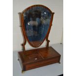 AN EARLY 20TH CENTURY MAHOGANY AND BANDED TOILET MIRROR, with polychrome painted decoration, the