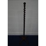 A VICTORIAN ROSEWOOD BARLEY TWIST STAND with ball finial, inlaid pedestal with four outswept