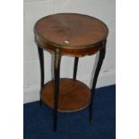 A 19TH CENTURY FRENCH CIRCULAR MAHOGANY OCCASIONAL TABLE, with brass mounts throughout, Kingwood