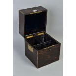 A VICTORIAN COROMANDEL AND BRASS BOUND DECANTER BOX, flsuh fitting side handles, the lock marked '