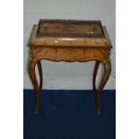 AN EARLY 19TH CENTURY BURR WALNUT AND BANDED JARDINIERE, with brass mounts throughout, gallery top