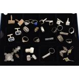 A TRAY OF ITEMS, to include a silver ambulance medal with engraved details and silver hallmark for