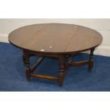 A BEVAN FUNNELL REPRODUX CIRCULAR DROP LEAF OCCASIONAL TABLE, diameter 113cm x drop width 51cm x