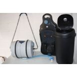 A PYRAMID CLEAN WATER BARREL, with water stop valve and handle, together with a crystal maxi pump,