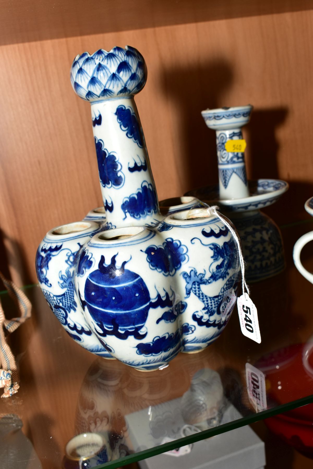 A PAIR OF 20TH CENTURY CHINESE BLUE AND WHITE PORCELAIN BULB VASES, garlic head rims above slender - Image 6 of 22