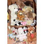 A QUANTITY OF MODERN SOFT TOYS, assorted Bears, Pandas, Koalas, Peter Rabbit, etc