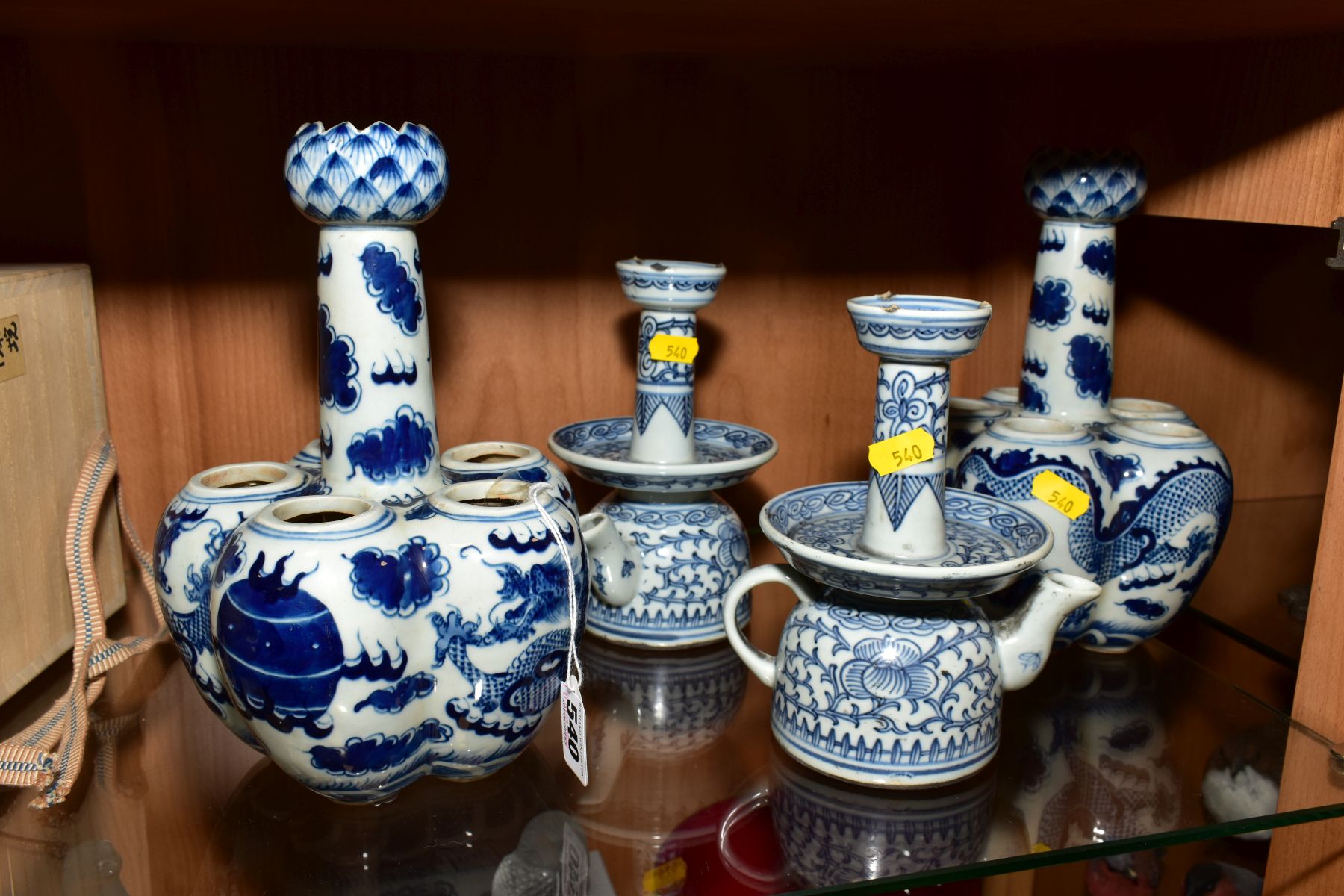 A PAIR OF 20TH CENTURY CHINESE BLUE AND WHITE PORCELAIN BULB VASES, garlic head rims above slender - Image 7 of 22