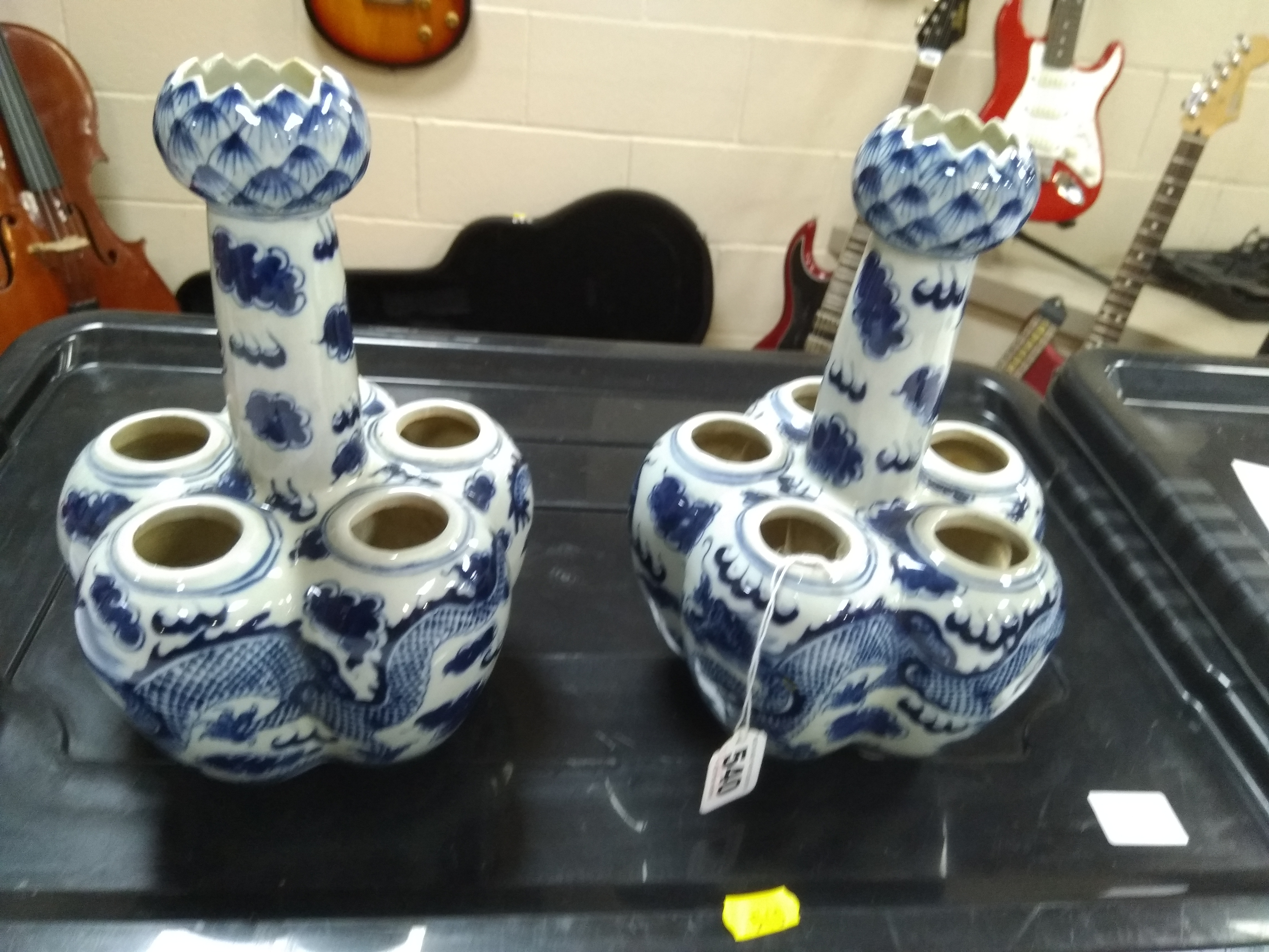 A PAIR OF 20TH CENTURY CHINESE BLUE AND WHITE PORCELAIN BULB VASES, garlic head rims above slender - Image 19 of 22