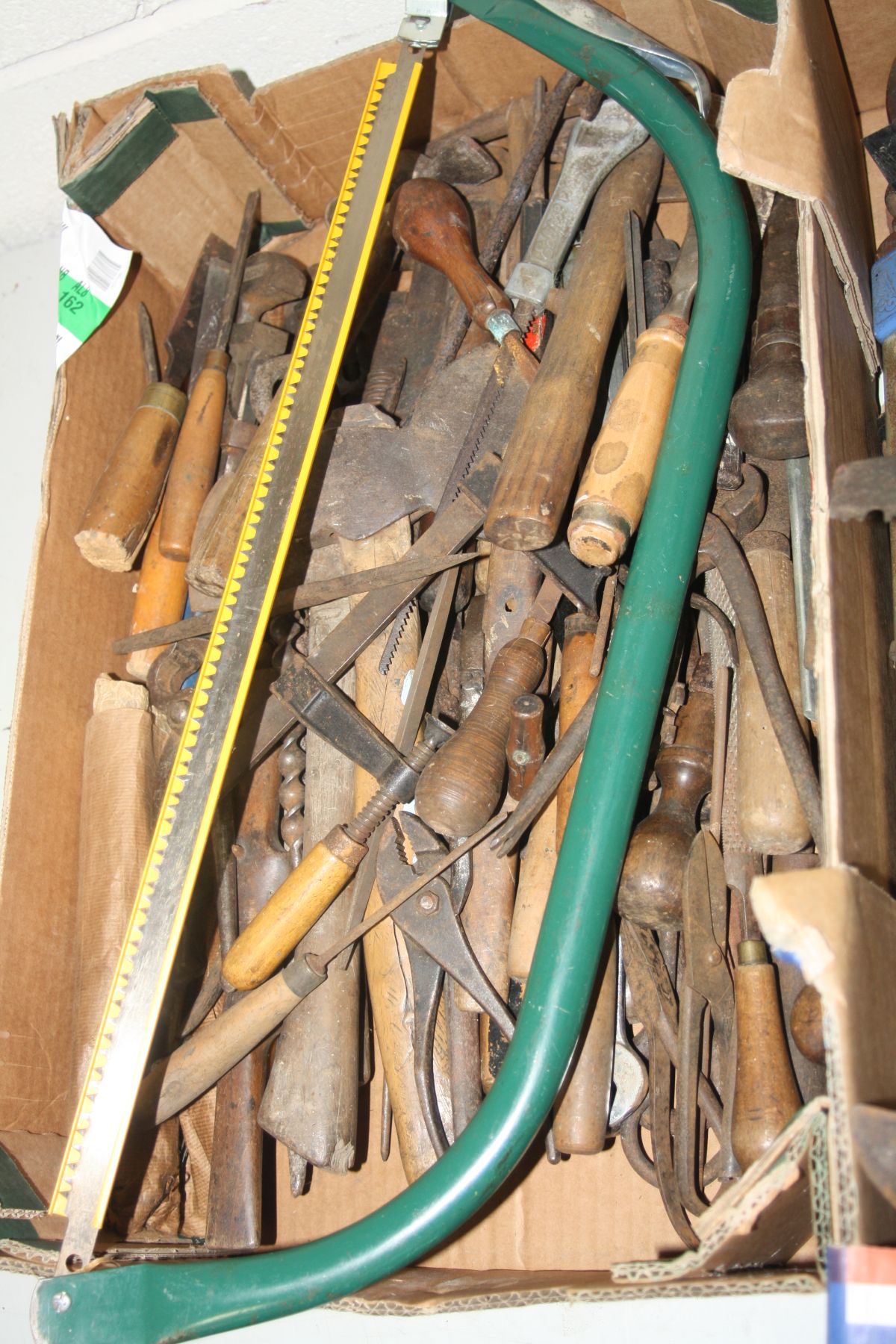 FIVE BOXES OF VARIOUS HAND TOOLS, to include planes, saws, hand sythes, files, chizels, hammers, - Image 10 of 14