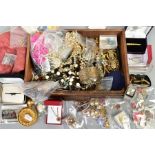 A SELECTION OF ITEMS, to include a pair of tassel chain earrings, with post and scroll fittings