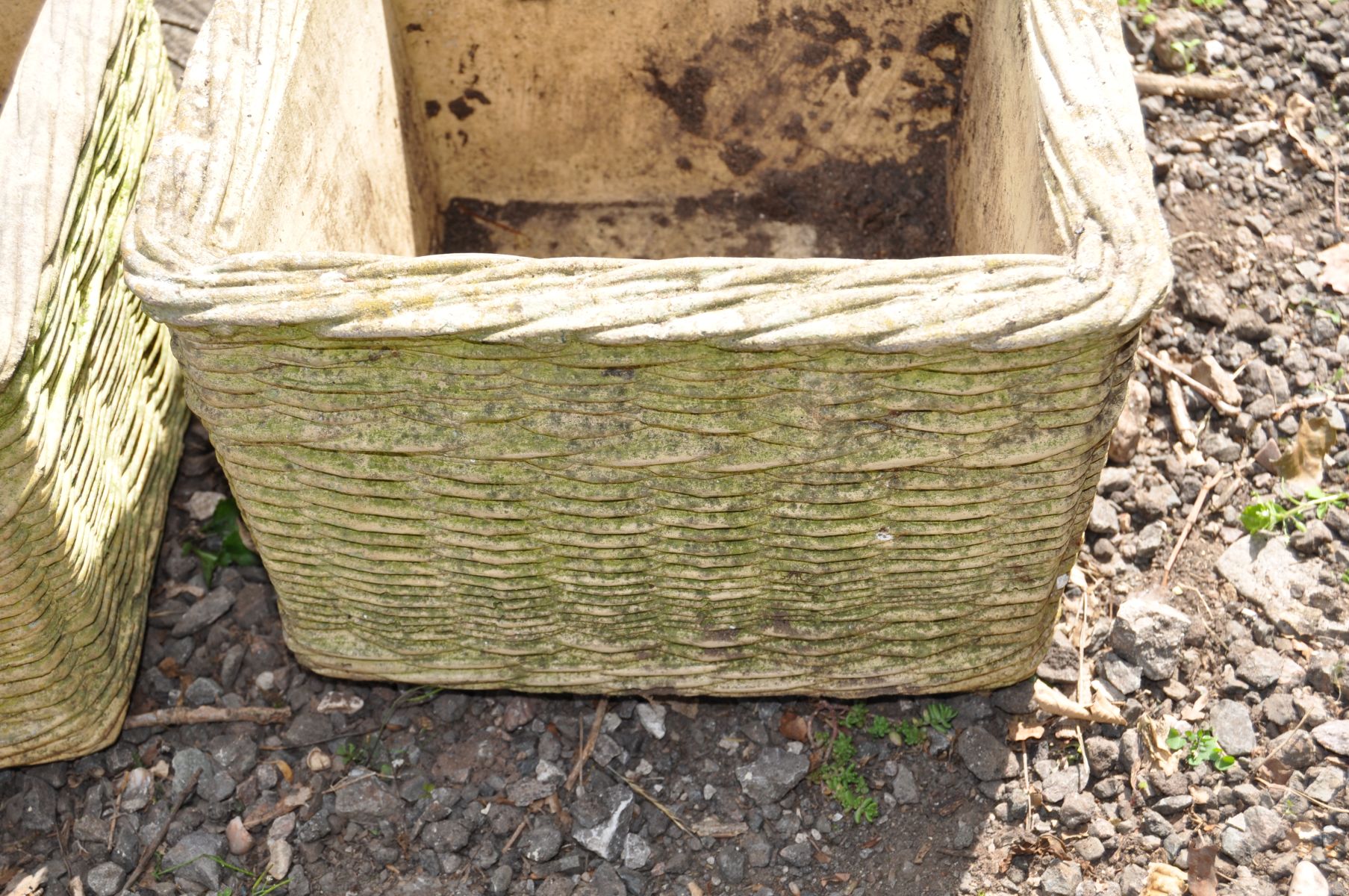 A SQUARE SECTION COMPOSITE GARDEN BIRD BATH, with foliate detail to base, 36cm square, 53cm high and - Image 6 of 6