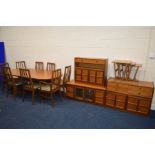 A WILLIAM LAWRENCE TEAK EXTENDING DINING TABLE, one fold out leaf, extended length 200cm x closed