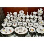 A GROUP OF WEDGWOOD 'HATHAWAY ROSE' VASES, trinket dishes, powder bowl and cover, jam pot and cover,