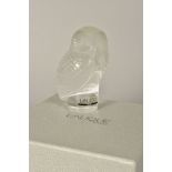 A BOXED LATE 20TH CENTURY LALIQUE PAPERWEIGHT, modelled as an owl, diameter height 8.5cm