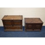 AN OAK LINENFOLD BLANKET CHEST, with two drawers, width 88cm x depth 46cm x height 66cm, together